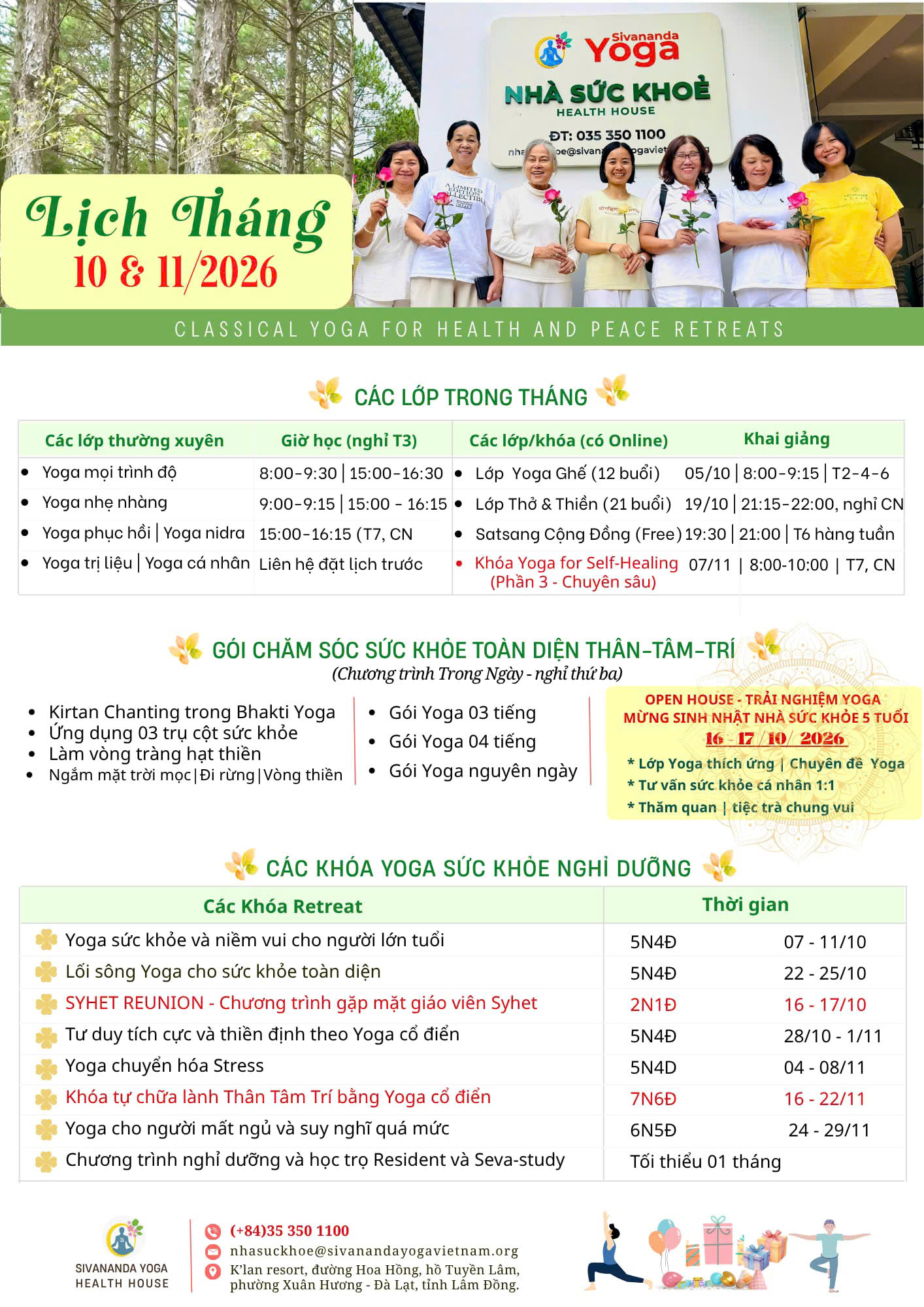 October & November 2026 activity schedule poster at Nhà Sức Khỏe K'Lan